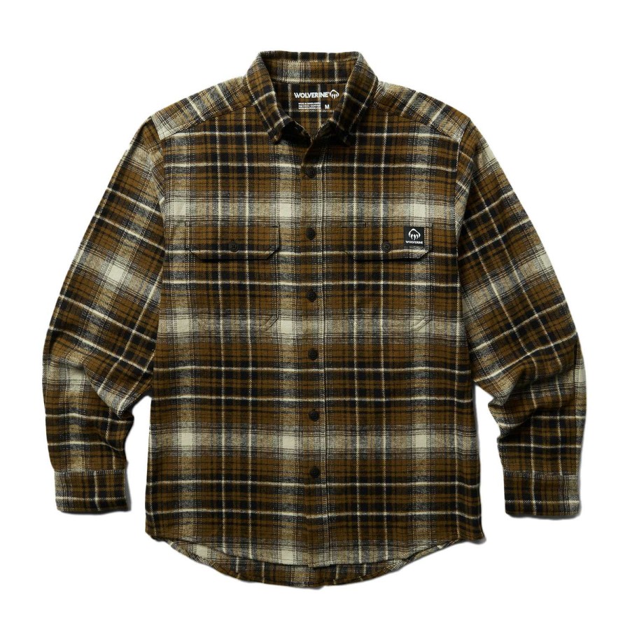 Apparel * | Hot Sale Wolverine Men'S Glacier Heavyweight Long-Sleeve Flannel Shirt Brown Combo