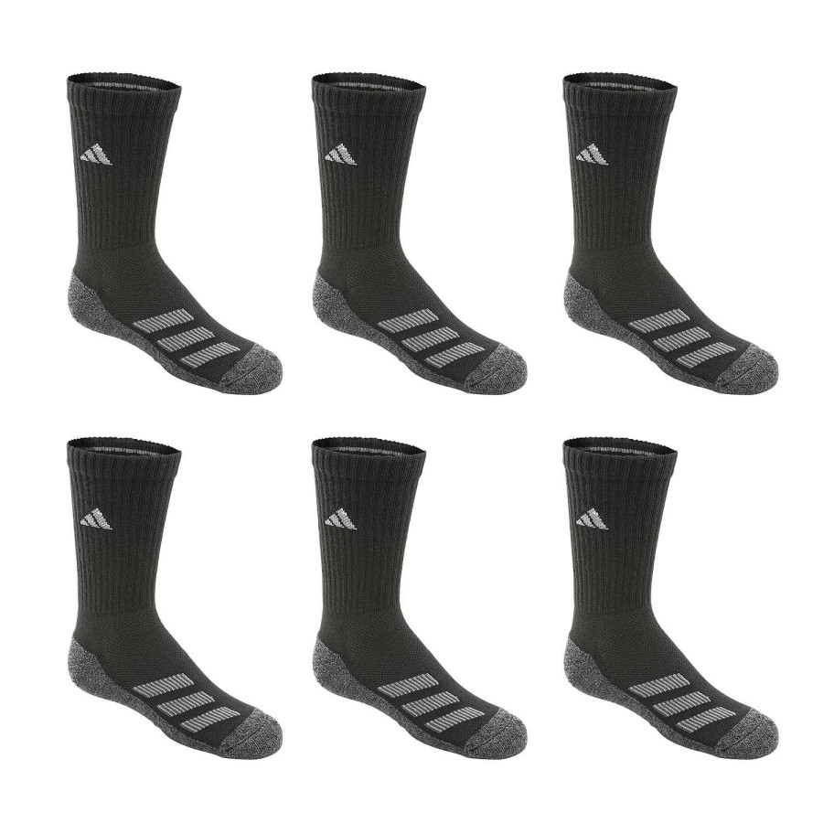 Apparel * | Cut Price Adidas Boys' Cushioned Angle Stripe Crew Socks 6-Pack Black/Gray