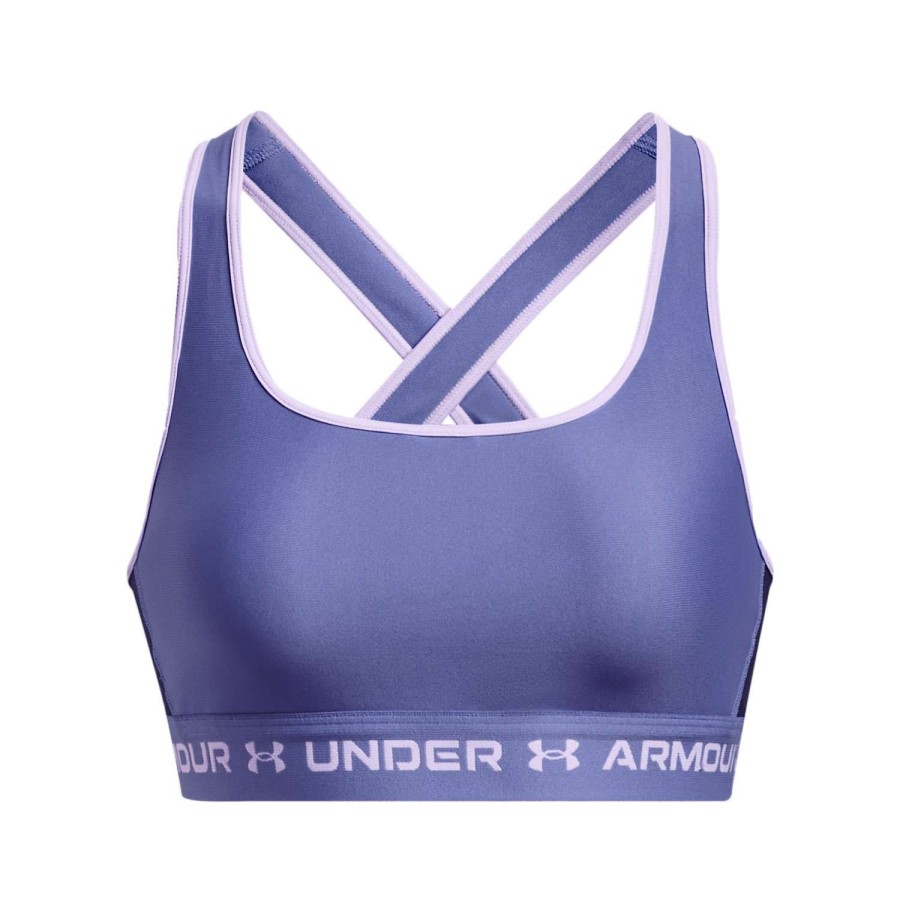 Apparel * | Outlet Under Armour Women'S Crossback Mid Sports Bra Blue Combo