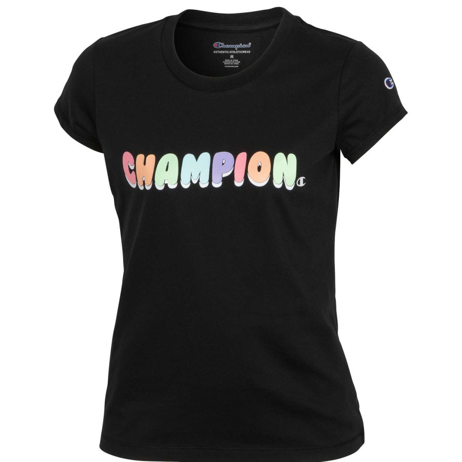 Apparel * | Fashion Champion Girls' Rainbow Short-Sleeve Graphic Tee Black