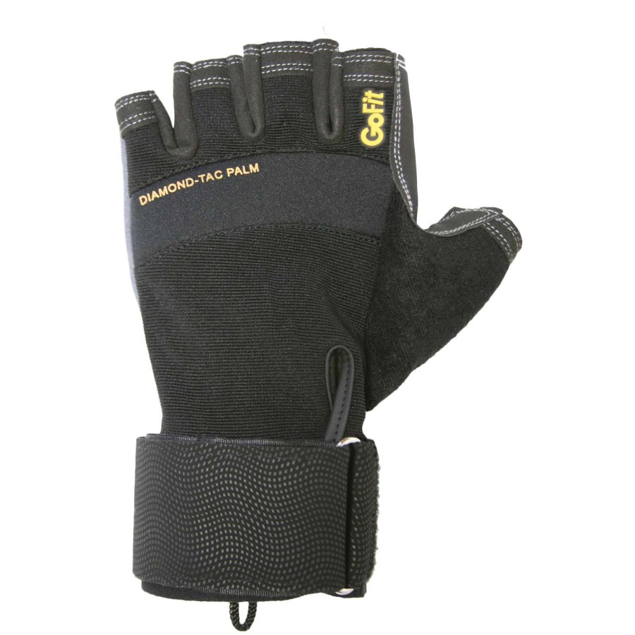 Fitness * | Best Sale Gofit Men'S Diamond-Tac Wrist Wrap Gloves Black/Gray