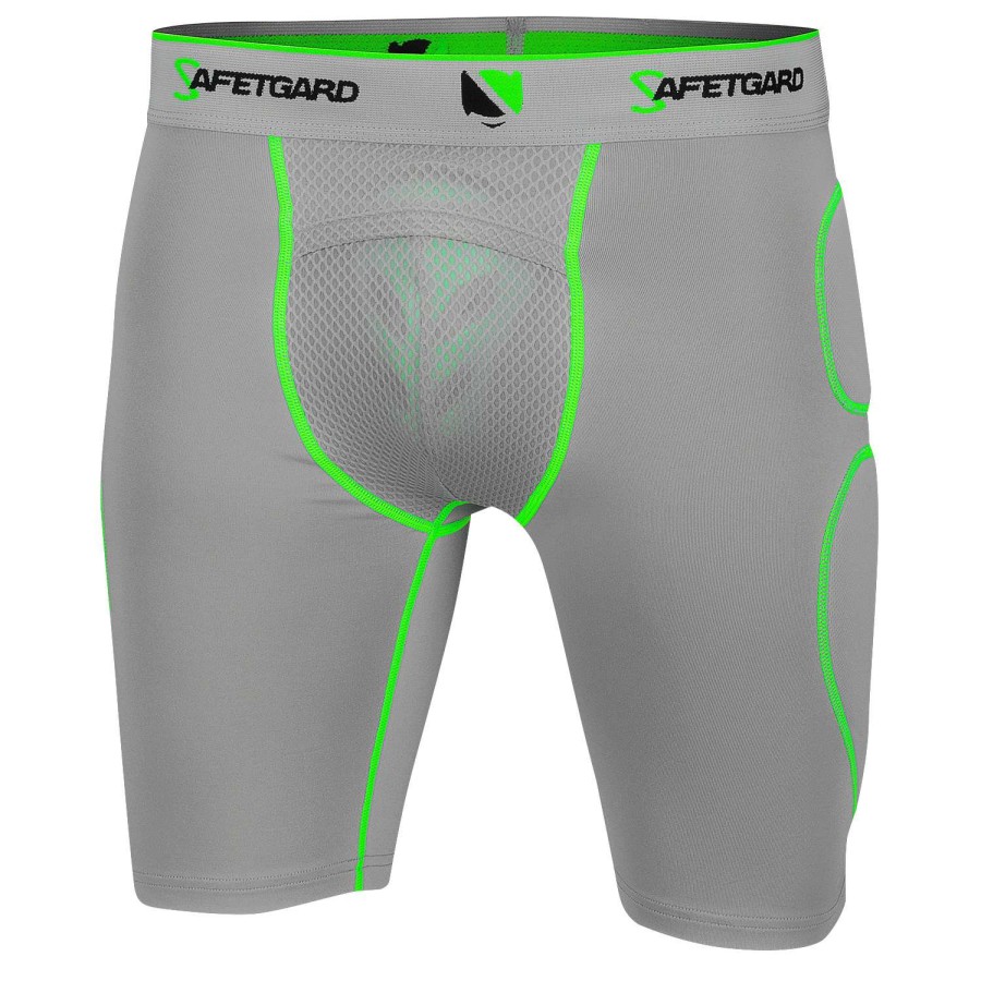 Sports * | Best Sale Safetgard Adult'S Neon Sliding Shorts With Neon Cage Cup Gray Combo