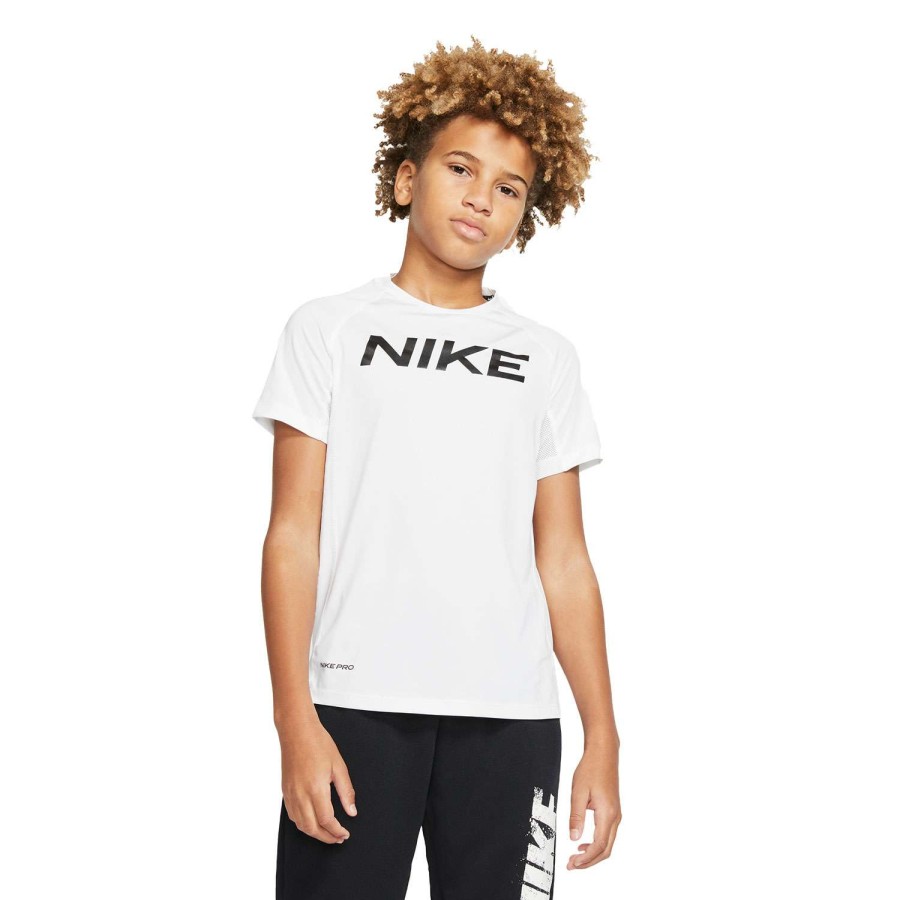 Apparel * | Online Discount Nike Boys' Pro Short-Sleeve Graphic Training Top White Combo