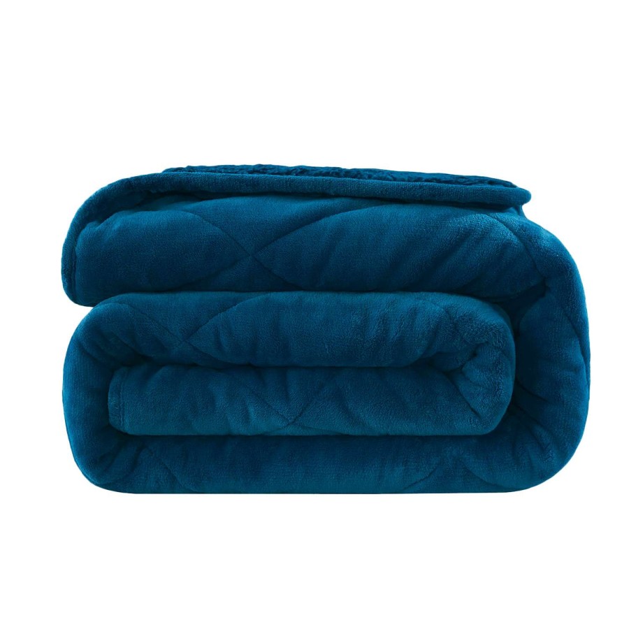 Outdoors * | Outlet Luxemode 12 Lb. Machine Washable Buttery Soft Velvet/Sherpa Weighted Blanket Navy Blue