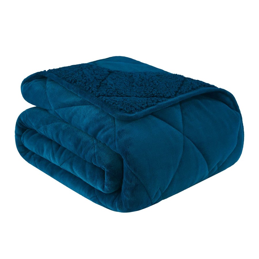 Outdoors * | Outlet Luxemode 12 Lb. Machine Washable Buttery Soft Velvet/Sherpa Weighted Blanket Navy Blue