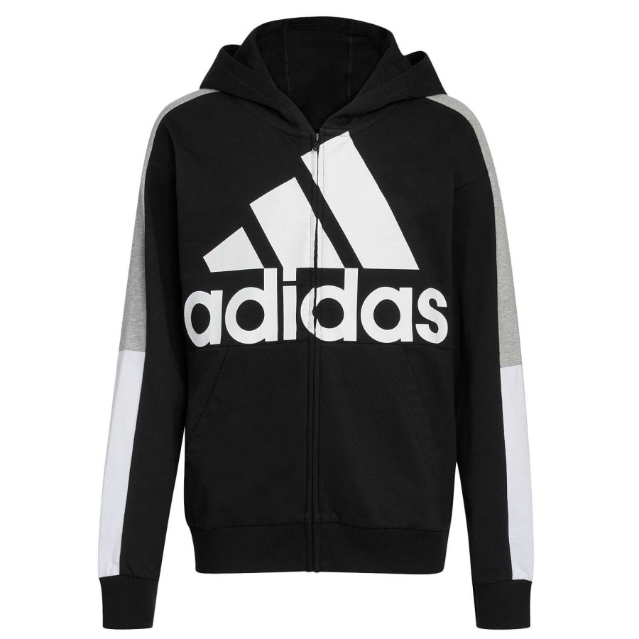 Apparel * | Exclusive Adidas Boys' Colorblock Hoodie Black/Gray/White