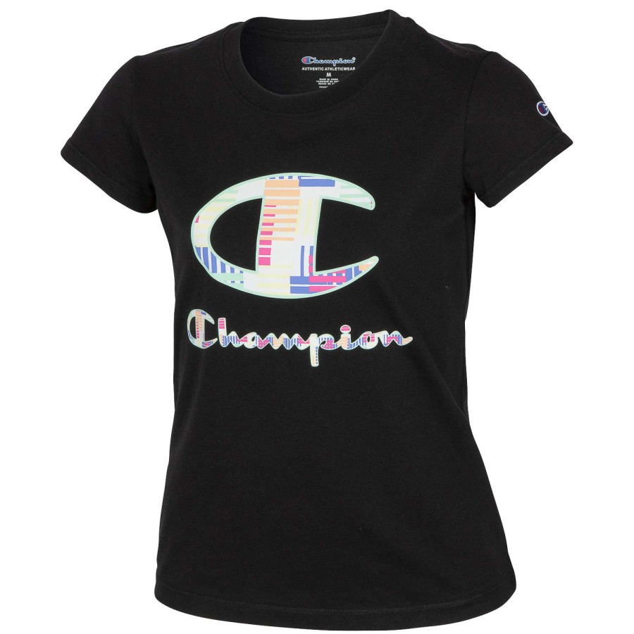 Apparel * | Hot Sale Champion Girls' Multi Stripe Pattern Tee Black