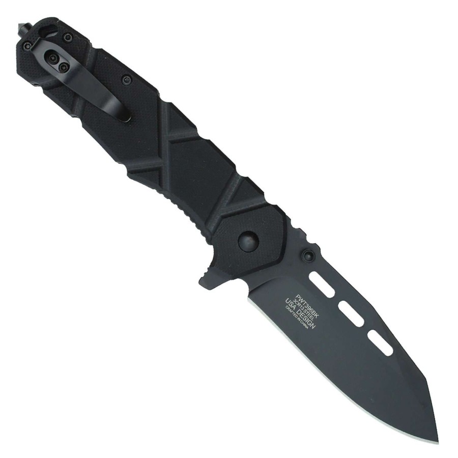 Fishing & Hunting * | Promotion Wartech Pwt396 4.75 Spring-Assisted Folding Knife Black