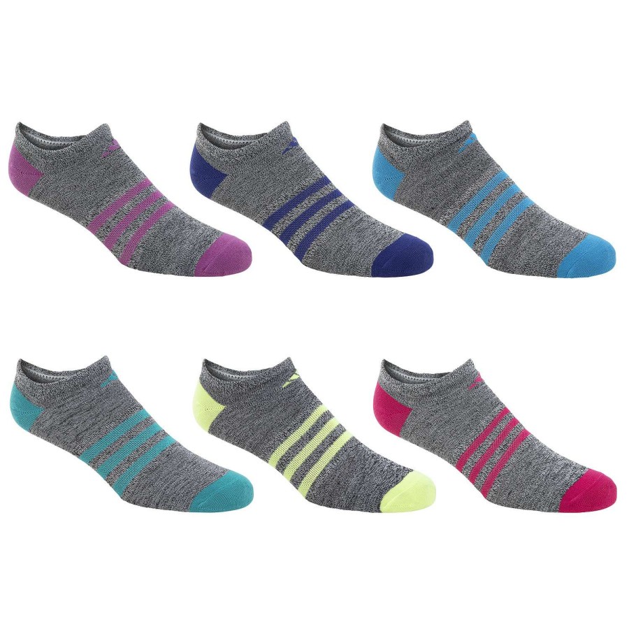 Apparel * | Online Adidas Girls' Superlite No Show Socks 6-Pack Charcoal Combo