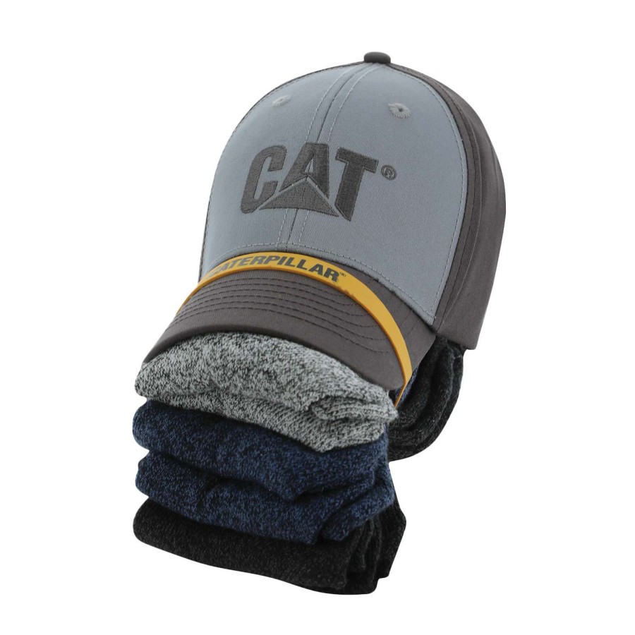 Apparel * | Excellent Quality Caterpillar Workwear Men'S Two-Tone Logo Cap + Sock Bundle 6-Pairs Gray/Black