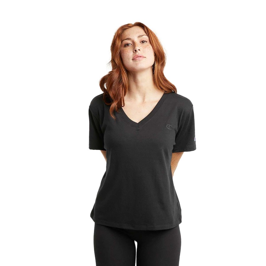 Apparel * | Online Champion Women'S Powerblend V-Neck Tee Black