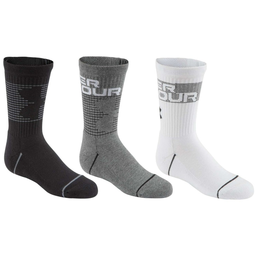 Apparel * | Online Discount Under Armour Youth Phenom Crew Socks 3-Pack Gray/White