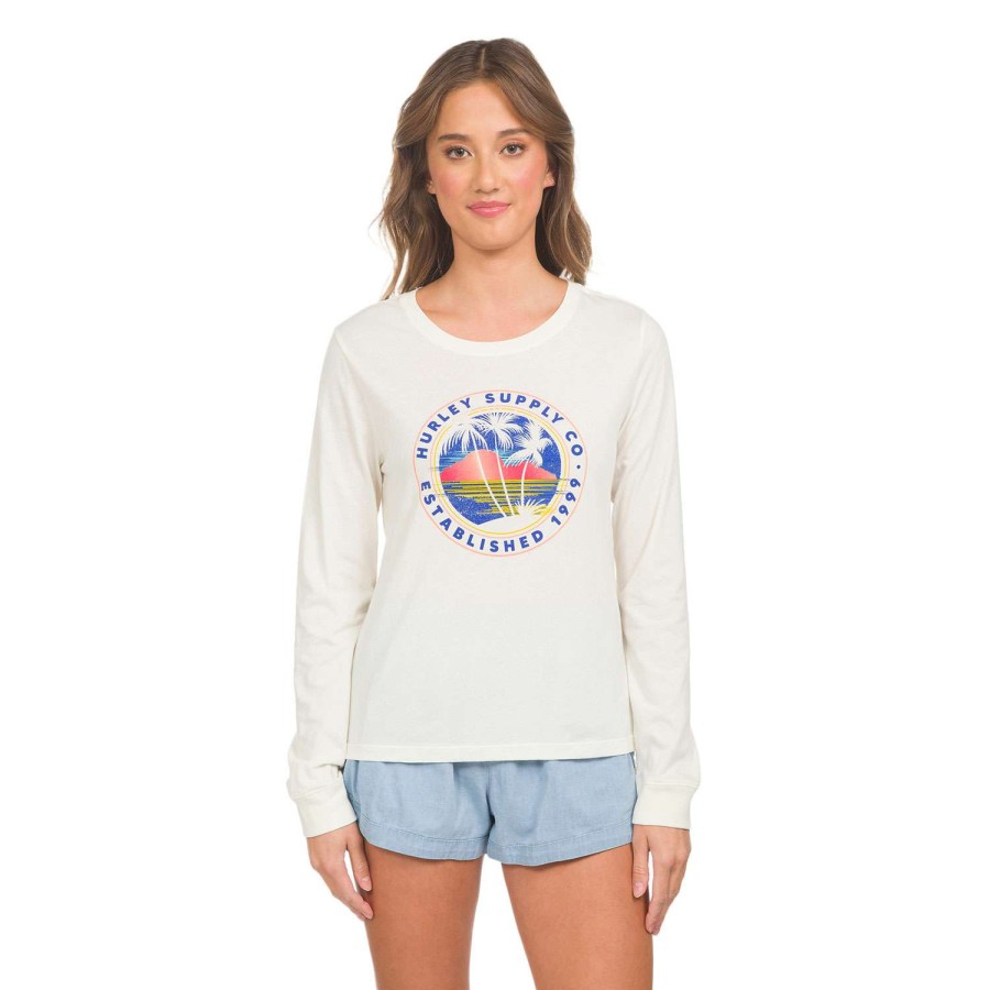 Apparel * | Online Hurley Women'S Monsoon Classic Long-Sleeve Tee Off White