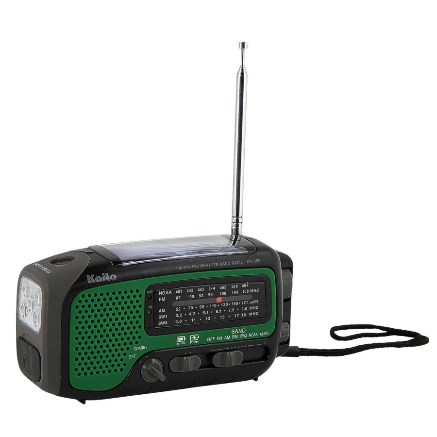 Outdoors * | Promotion Kaito Voyager Trek Solar & Crank Weather Multiband Radio/Light/Phone Charger Green