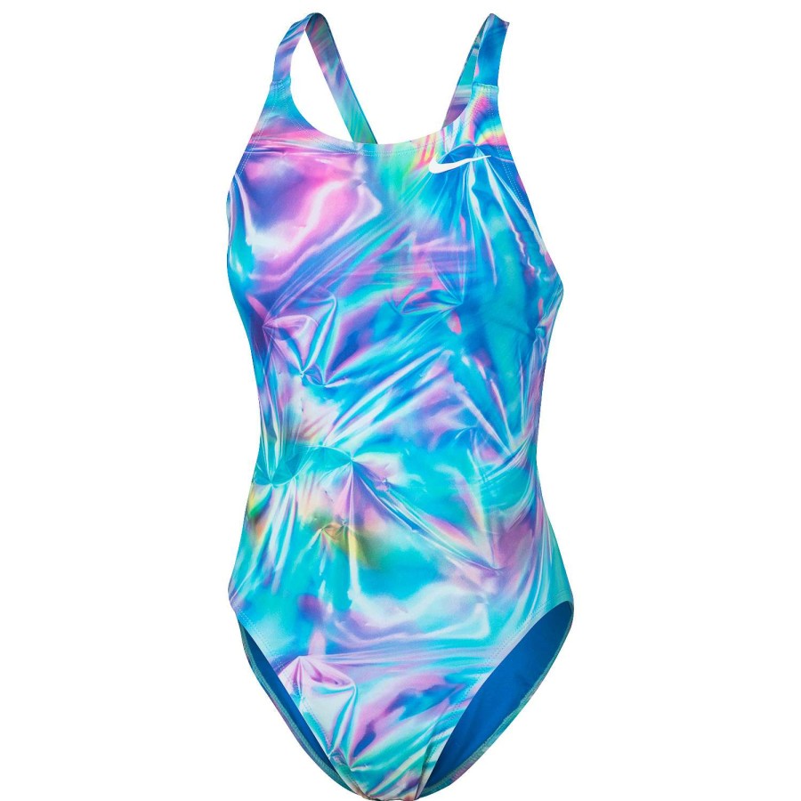 Apparel * | Discount Sale Nike Women'S Fastback All Over Print Competition Swimsuit Blue Print