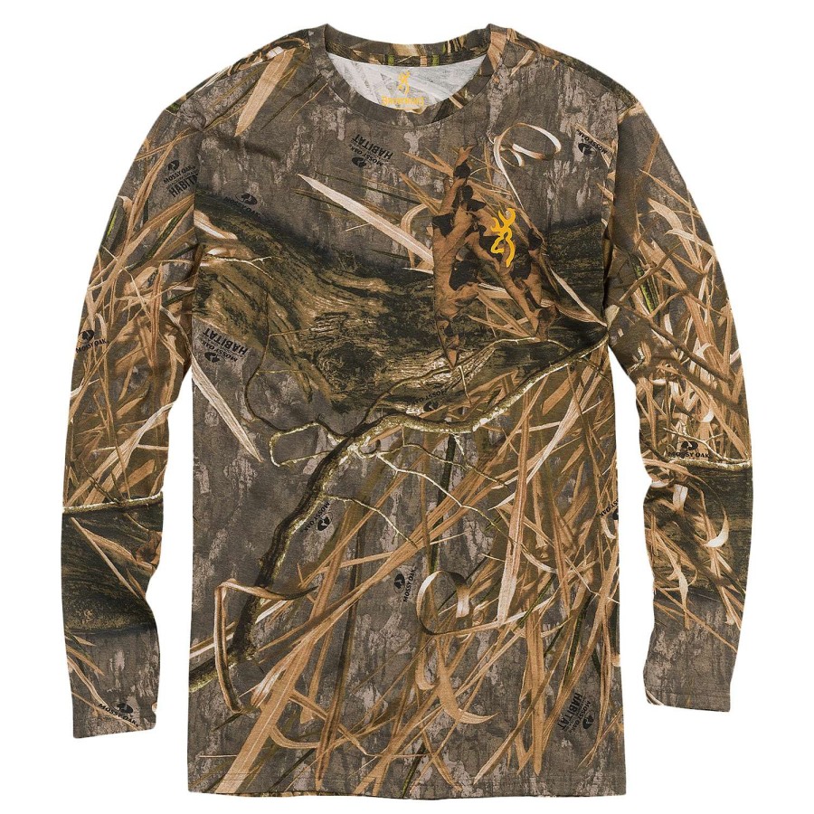 Fishing & Hunting * | Best Sale Browning Wasatch Camo Cotton Long-Sleeve Shirt Mossy Oak Sg Habitat