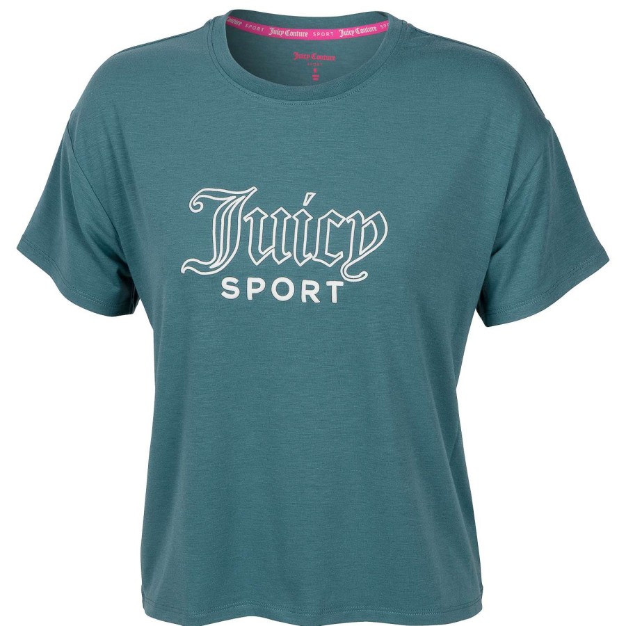 Apparel * | Hot Sale Juicy Couture Women'S Varsity Crop Tee Teal