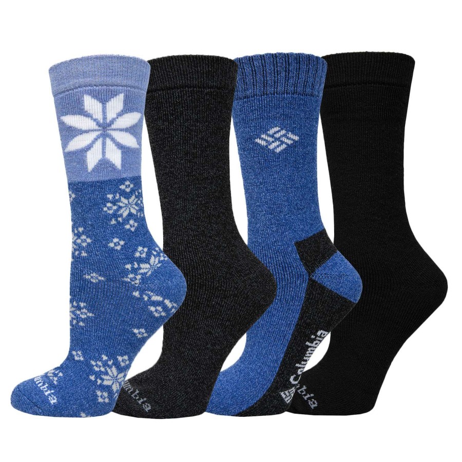 Apparel * | Fashion Columbia Women'S Moisture Control Winter Solstice Crew Socks 4-Pack Blue/Black