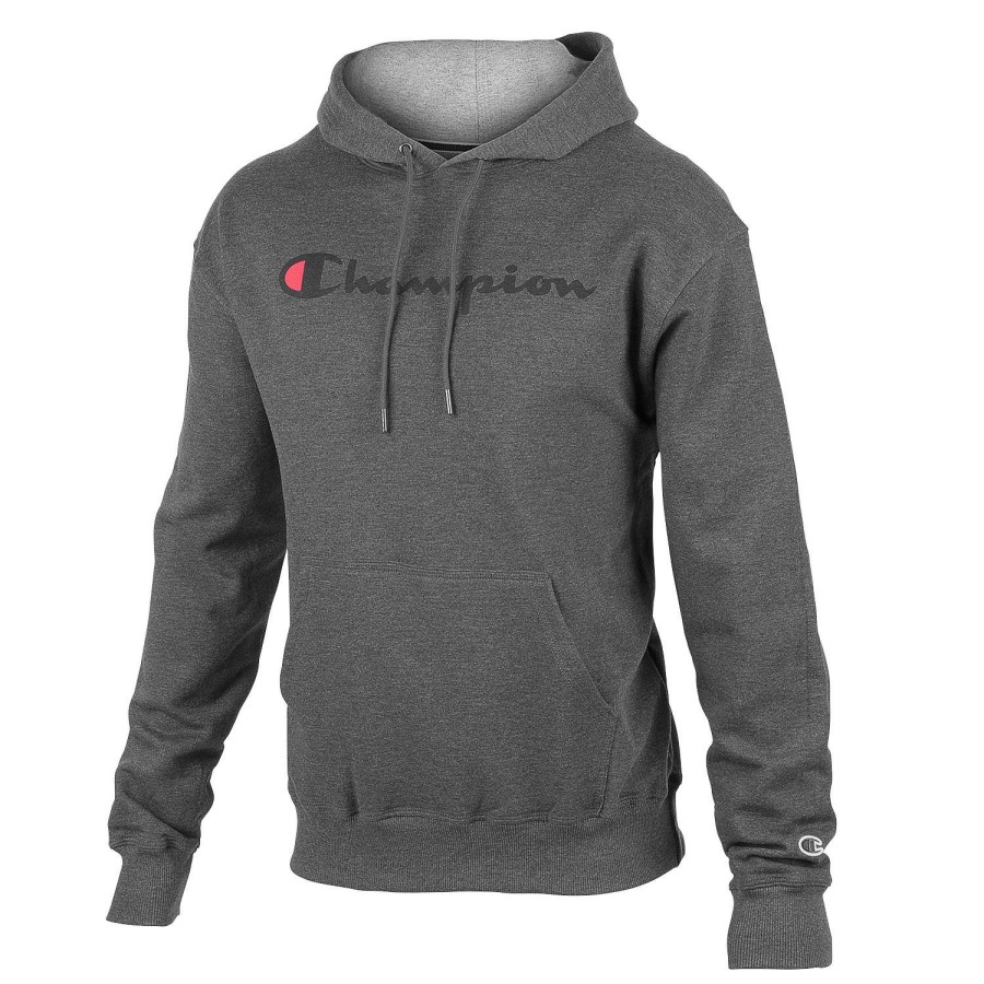 Apparel * | Original Champion Men'S Powerblend Fleece Pullover Hoodie Dark Gray